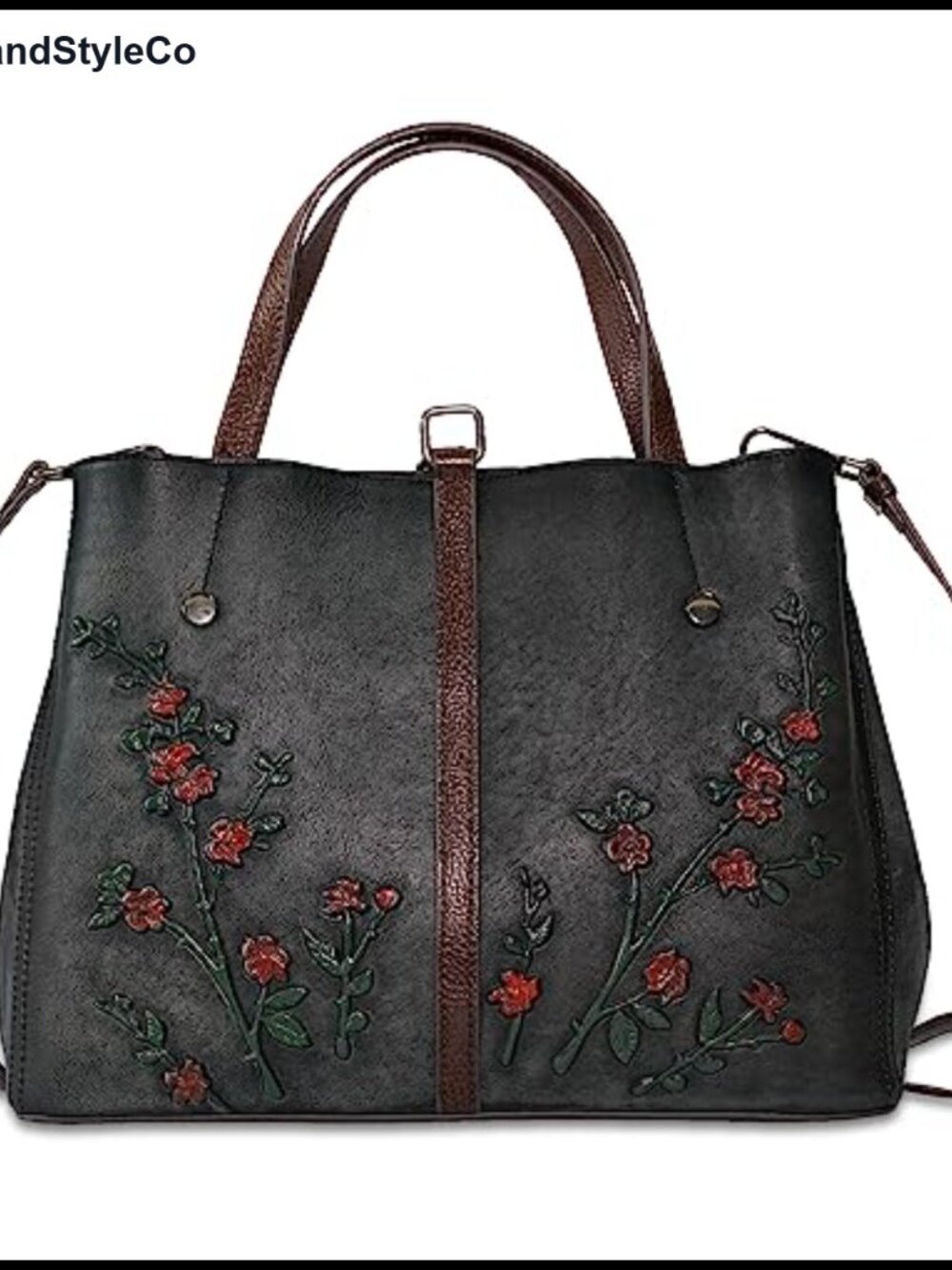 Genuine Leather Satchel Top Handle Handbag Vintage Embossed Crossbody Hobo Purse